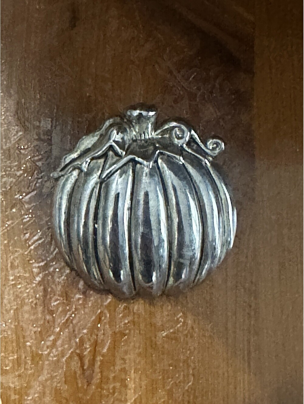 Vintage Silver Tone Pumpkin Pendant Pin Brooch Signed Best 1.5”